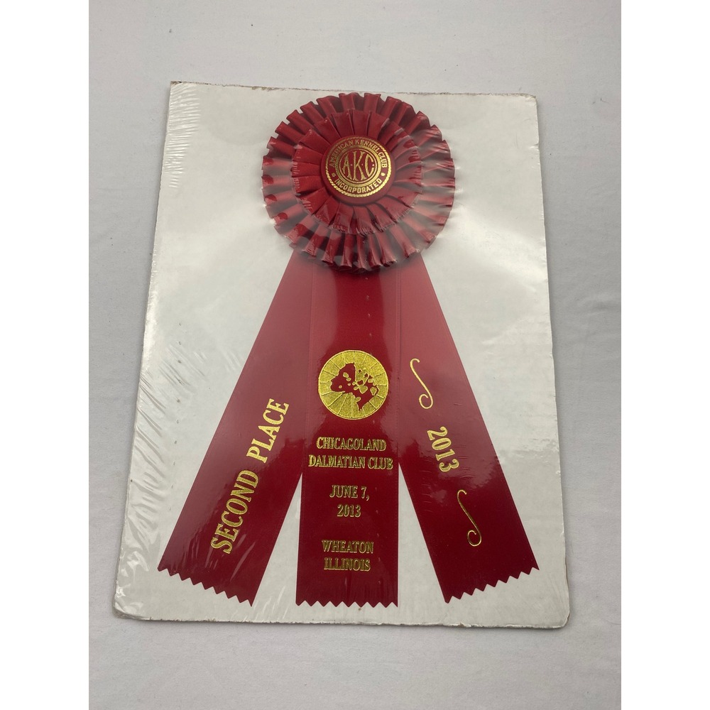 AKC Chicagoland Dalmatian Club 2nd Place Ribbon 2013 Wheaton IL Red Gold Rosette